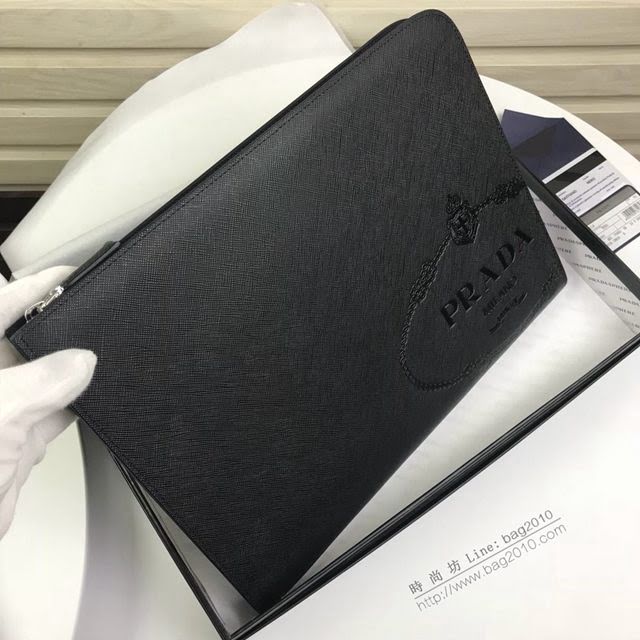 prada手包 普拉達2020最新款皮革手拿包 2VN003 Prada黑色男士手拿包  pyd2415